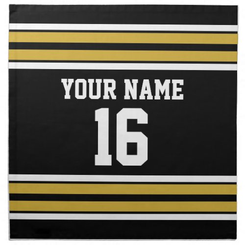 Black with Gold White Stripes Team Jersey Napkin