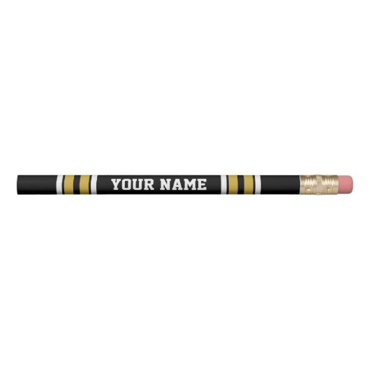 Black with Gold White Stripes Team Jersey Pencil (Front)