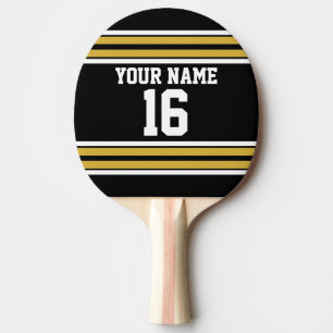 Black with Gold White Stripes Team Jersey Ping-Pong Paddle