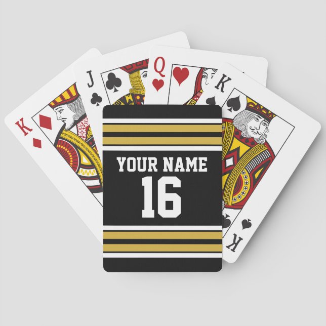 Black with Gold White Stripes Team Jersey Poker Cards (Back)