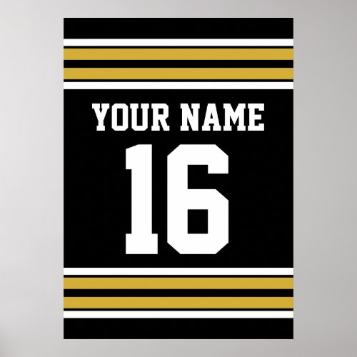Black with Gold White Stripes Team Jersey Poster