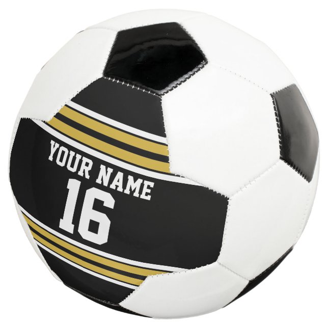 Black with Gold White Stripes Team Jersey Soccer Ball (Three Quarter)