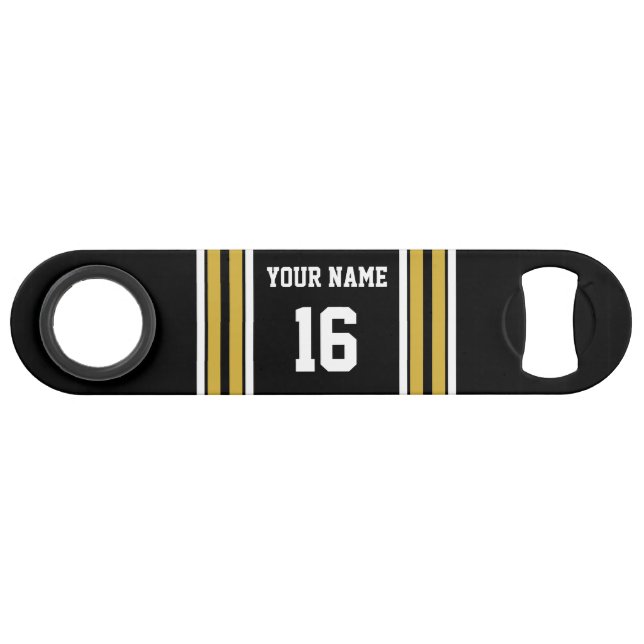 Black with Gold White Stripes Team Jersey Speed Bottle Opener (Front (Horizontal))
