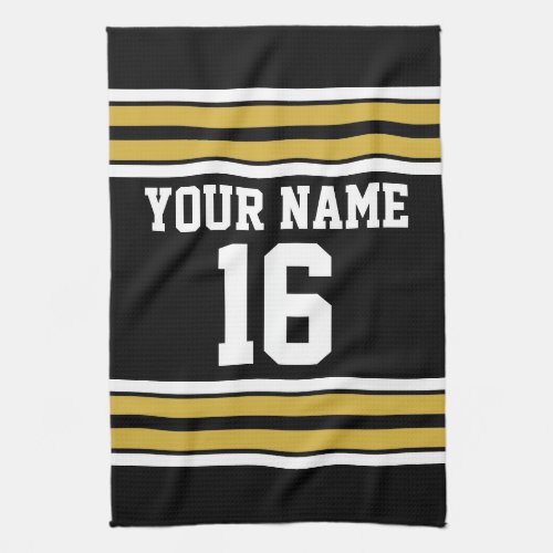 Black with Gold White Stripes Team Jersey Towel