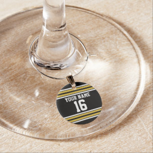 Black with Gold White Stripes Team Jersey Wine Charm
