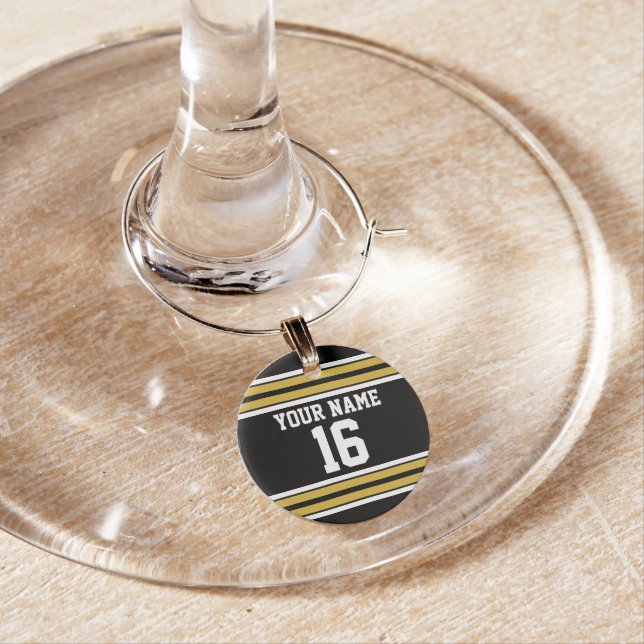 Black with Gold White Stripes Team Jersey Wine Charm (In Situ)