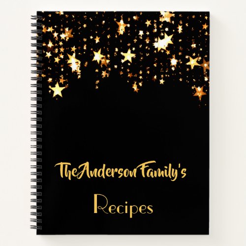 Black with golden star Family recipes notebook