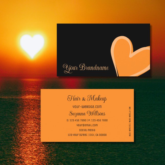 Black with Gorgeous Orange Heart Cute and Simply Business Card (Creator Uploaded)