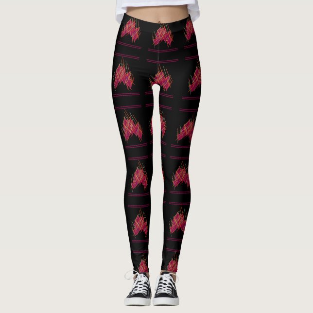 Black with grape wine color design patterns leggings (Front)