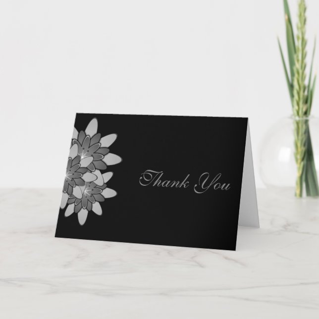 Black with Gray & Silver Floral Lotus Thank You (Front)