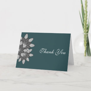 Black with Gray & Silver Floral Lotus Thank You Card