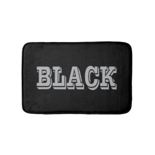 Black With Gray Text On Black Solid Color Bath Mat