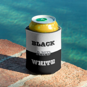 Black With Gray Text On Black Solid Color Can Cooler