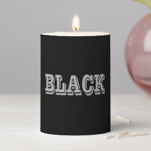 Black With Gray Text On Black Solid Color Pillar Candle