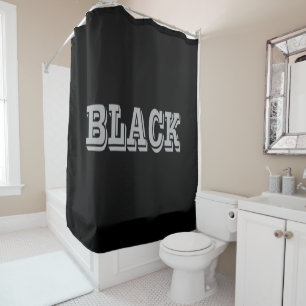 Black With Gray Text On Black Solid Color Shower Curtain