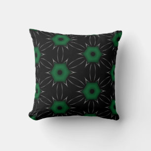 Black with Green Dot Pattern Kaleidoscope Throw Pillow