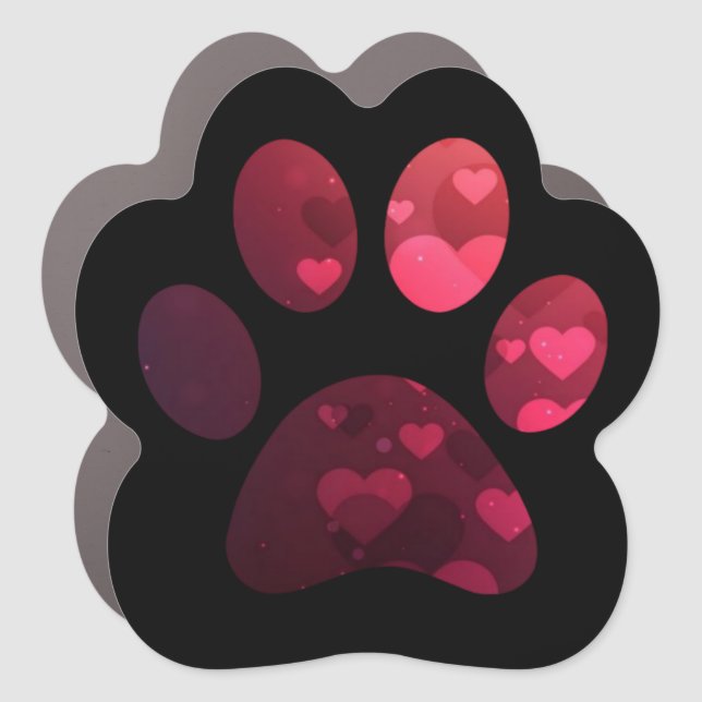 Black with Hearts Paw Print Car Magnet (Front)