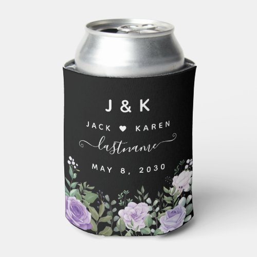 Black with Lilac Flowers Custom Wedding Can Cooler