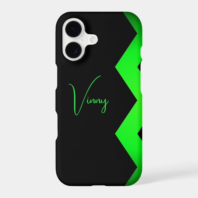 Black with Lime Green Zigzag Custom Name Iphone Case (Back)