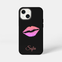 Black with lips iphone name customization cover.