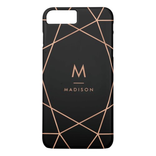 Black with Modern Faux Rose Gold Geometric Pattern iPhone 8 Plus7 Plus Case