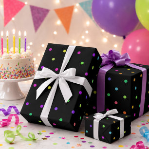 Black with Multicolour Polka Dots Wrapping Paper