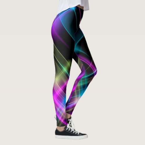 Black with Neon Abstract Design Pattern Leggings