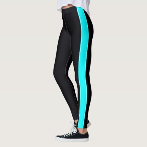Black with Neon Baby Blue Stripes Leggings