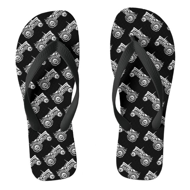 black with old gray massey fergison tractors flip flops (Footbed)