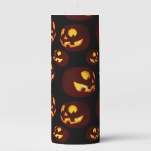 BLACK WITH ORANGE HALLOWEEN PUMPKINS PILLAR CANDLE
