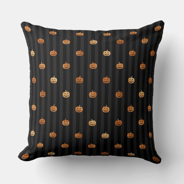 BLACK WITH ORANGE HALLOWEEN PUMPKINS THROW PILLOW (Front)