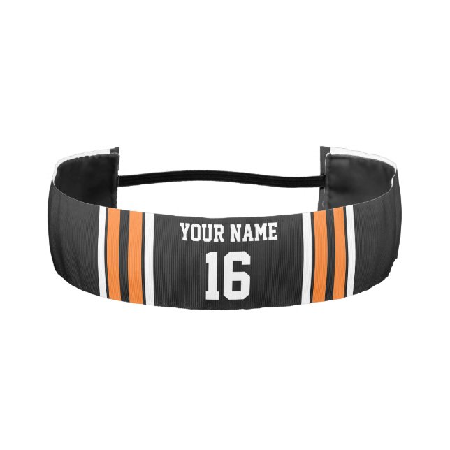 Black with Orange White Stripes Team Jersey Athletic Headband (Front)