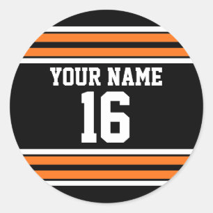 Black with Orange White Stripes Team Jersey Classic Round Sticker