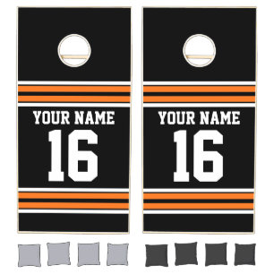 Black with Orange White Stripes Team Jersey Cornhole Set