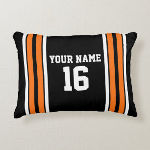 Black with Orange White Stripes Team Jersey Decorative Pillow
