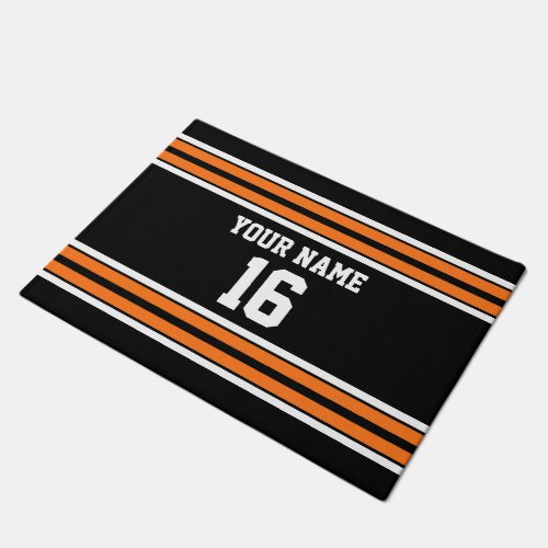 Black with Orange White Stripes Team Jersey Doormat