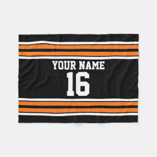 Black with Orange White Stripes Team Jersey Fleece Blanket