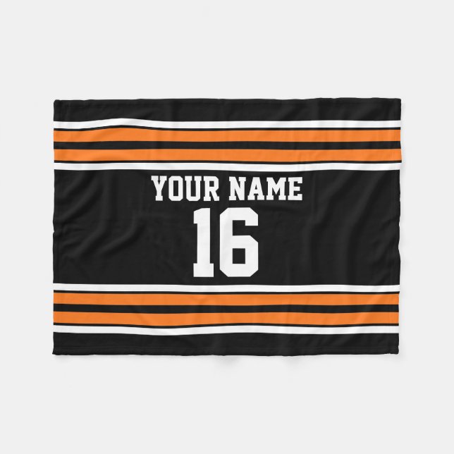 Black with Orange White Stripes Team Jersey Fleece Blanket (Front (Horizontal))