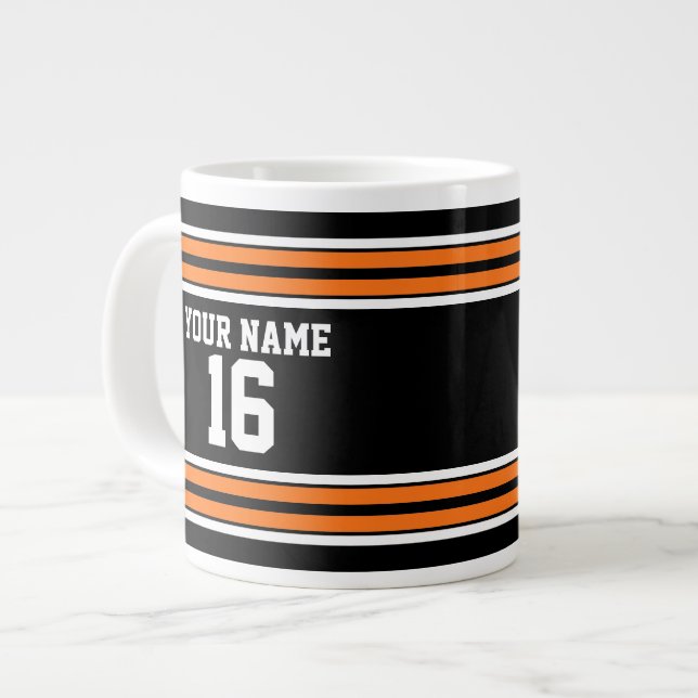 Black with Orange White Stripes Team Jersey Giant Coffee Mug (Front Left)