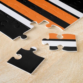 Black With Orange White Stripes Team Jersey Jigsaw Puzzle by FantabulousSports at Zazzle