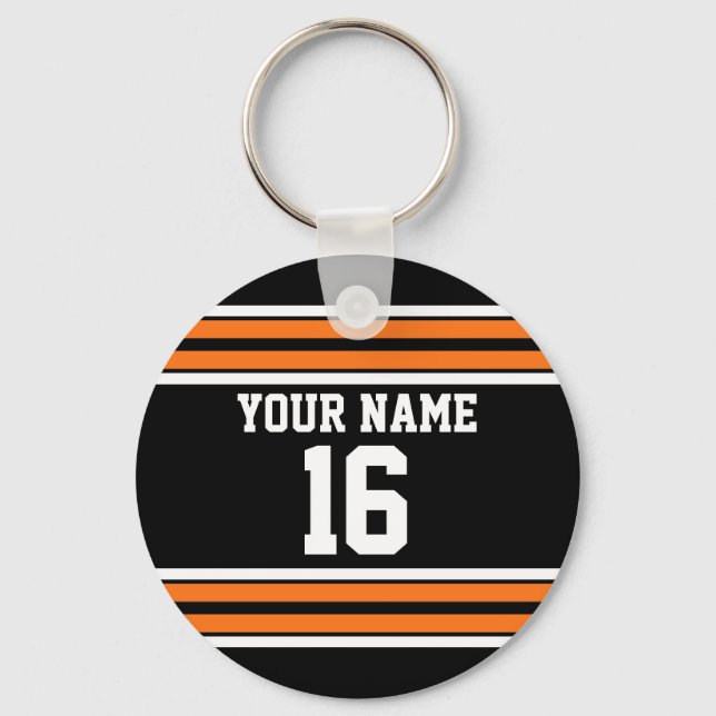 Black with Orange White Stripes Team Jersey Keychain (Front)