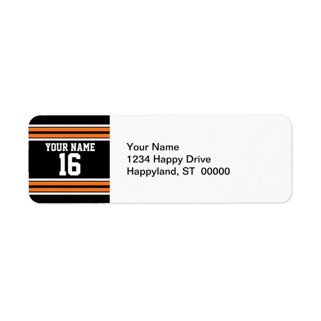 Black with Orange White Stripes Team Jersey Label (Front)