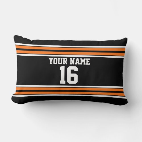 Black with Orange White Stripes Team Jersey Lumbar Pillow