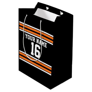 Black With Orange White Stripes Team Jersey Medium Gift Bag by FantabulousSports at Zazzle