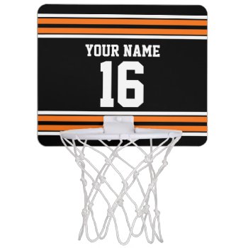 Black With Orange White Stripes Team Jersey Mini Basketball Hoop by FantabulousSports at Zazzle