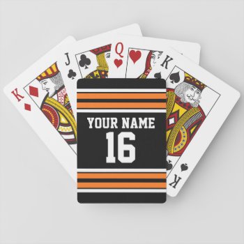 Black With Orange White Stripes Team Jersey Playing Cards by FantabulousSports at Zazzle