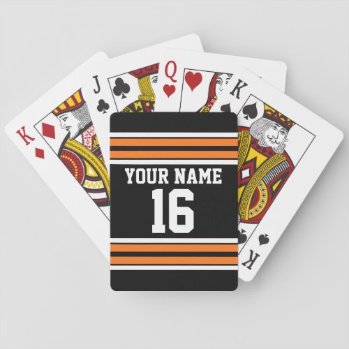 Black with Orange White Stripes Team Jersey Poker Cards