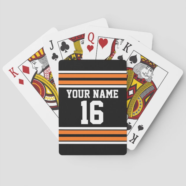 Black with Orange White Stripes Team Jersey Poker Cards (Back)
