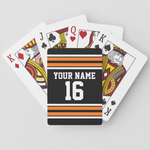 Black with Orange White Stripes Team Jersey Poker Cards