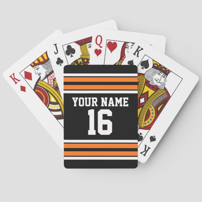 Black with Orange White Stripes Team Jersey Poker Cards (Back)